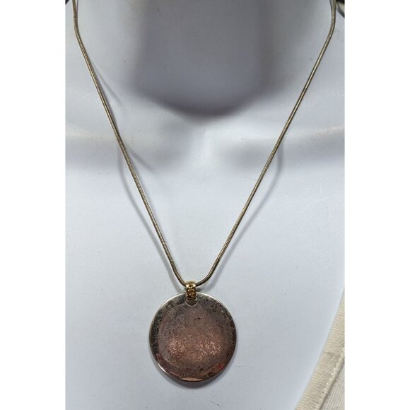 Modern Medallion Silver Tone Pendant Necklace With AK Engraved Gold Tone Bail - Picture 5 of 8